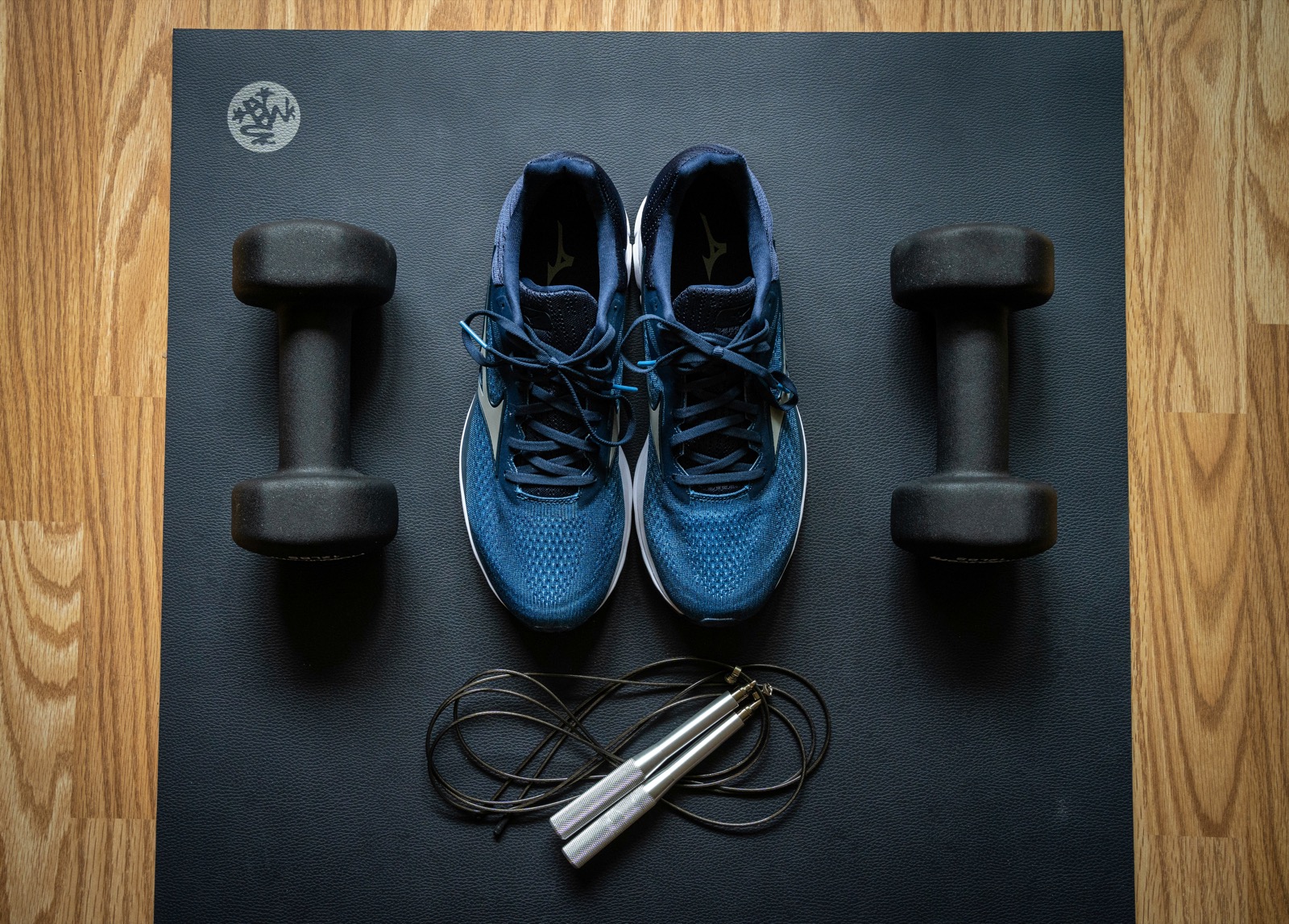 Training shoes, dumbbells and jump rope